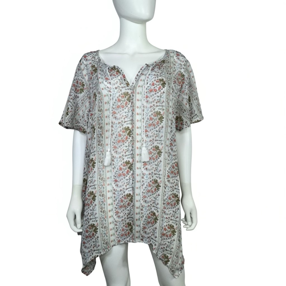 Liz Claiborne Sheer Floral Top with Tassels